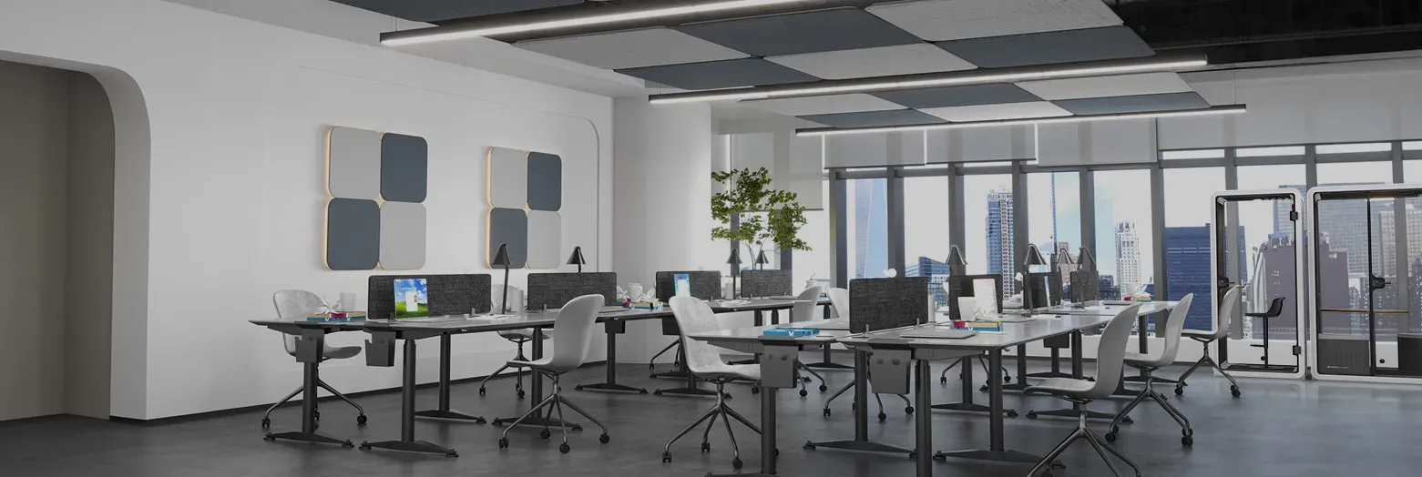 Modern office space and acoustic office booth display
